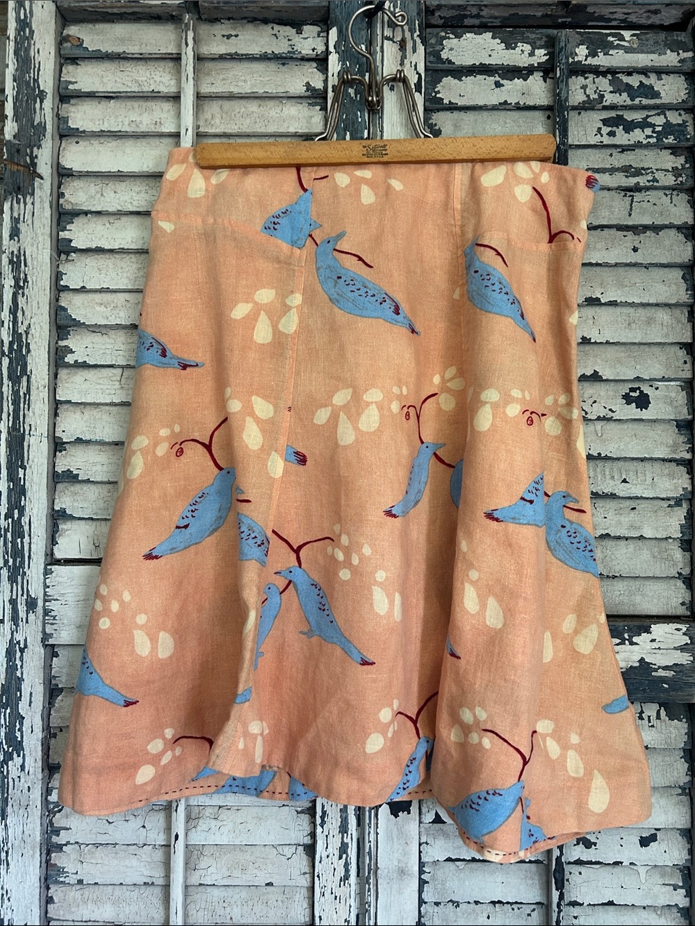 Meadow Rue Anthropologie Linen Bird Skirt size 8